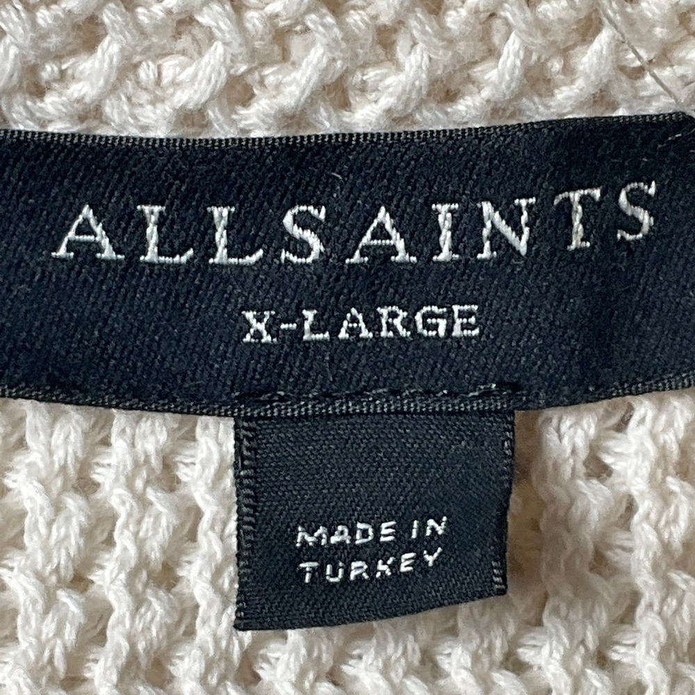 AllSaints Munroe Shirt Mens XL Cream Cotton Open Knit Luxury Minimalist - Picture 3 of 9